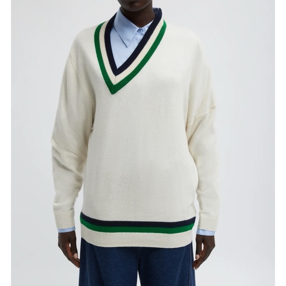 Tibi Women Washable Wool/Cashmere Blend Striped Warp V-Neck Pullover Size XS - Picture 2 of 10